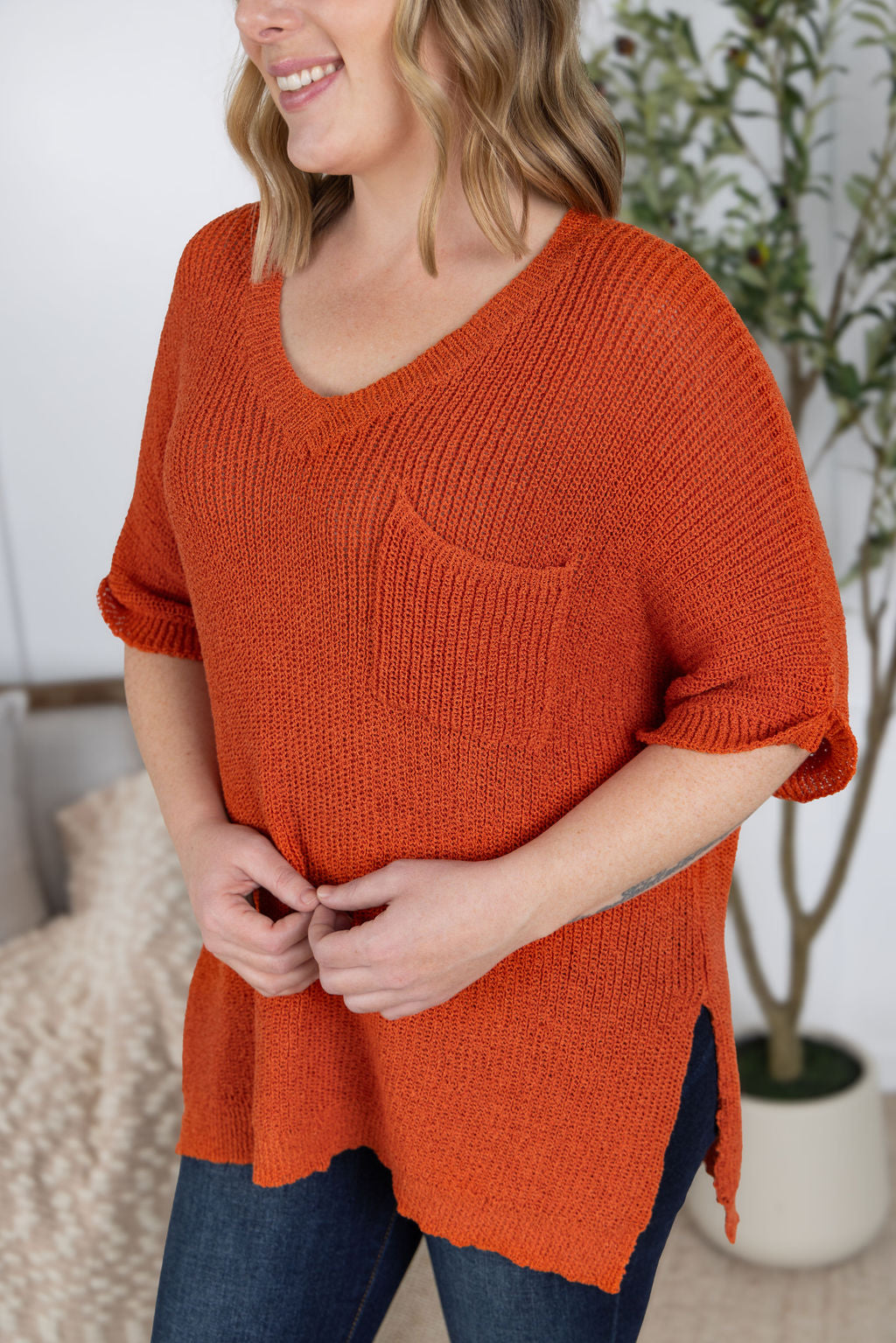 Annie Open Knit Top - Pumpkin