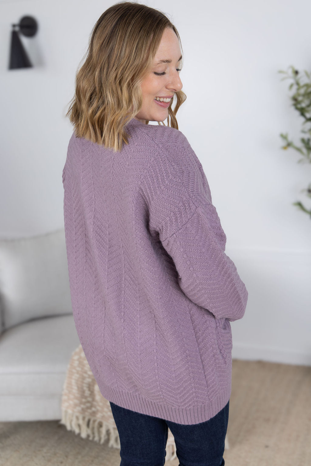 Billie Open Knit Cardigan - Dusty Purple