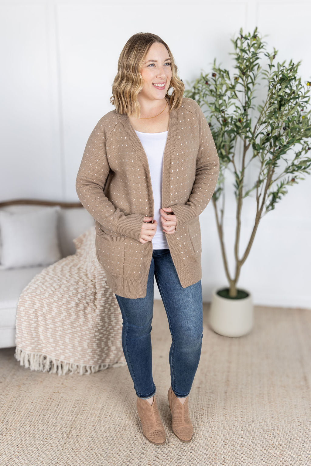 Dalilah Dot Cardigan - Tan
