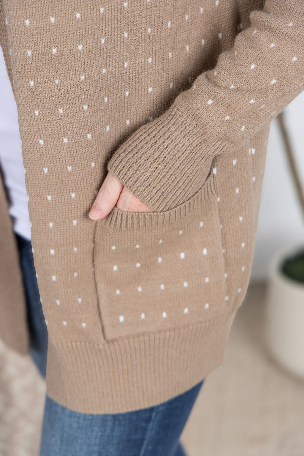 Dalilah Dot Cardigan - Tan
