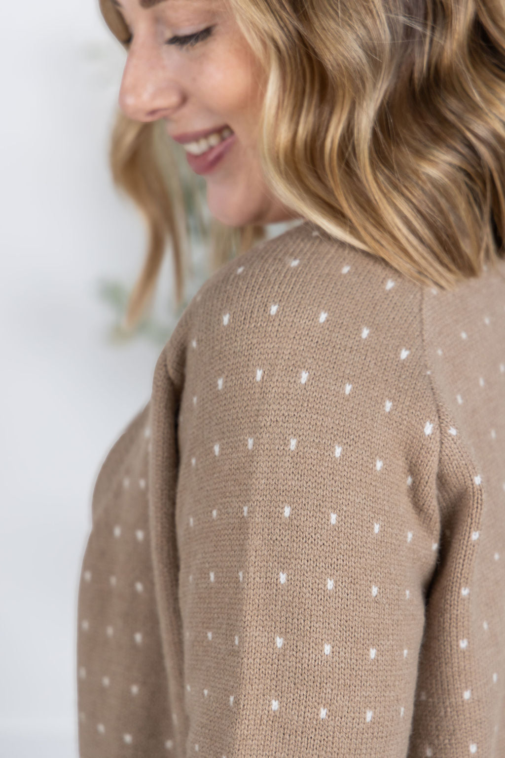 Dalilah Dot Cardigan - Tan