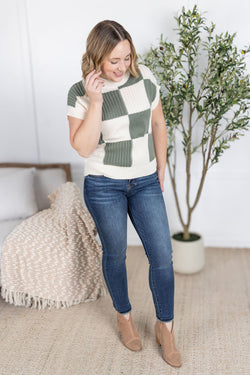 Checkered Sweater Top - Sage