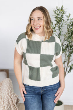 Checkered Sweater Top - Sage