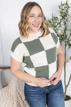 Checkered Sweater Top - Sage