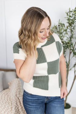 Checkered Sweater Top - Sage