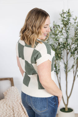 Checkered Sweater Top - Sage