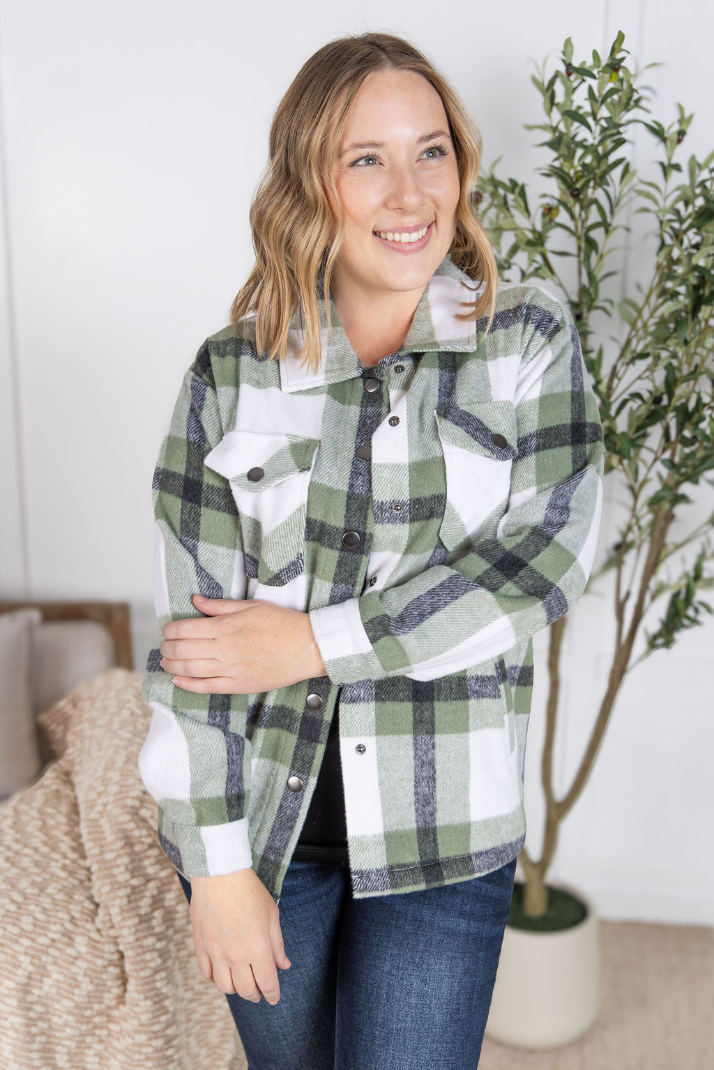 Norah Plaid Shacket - Sage Mix