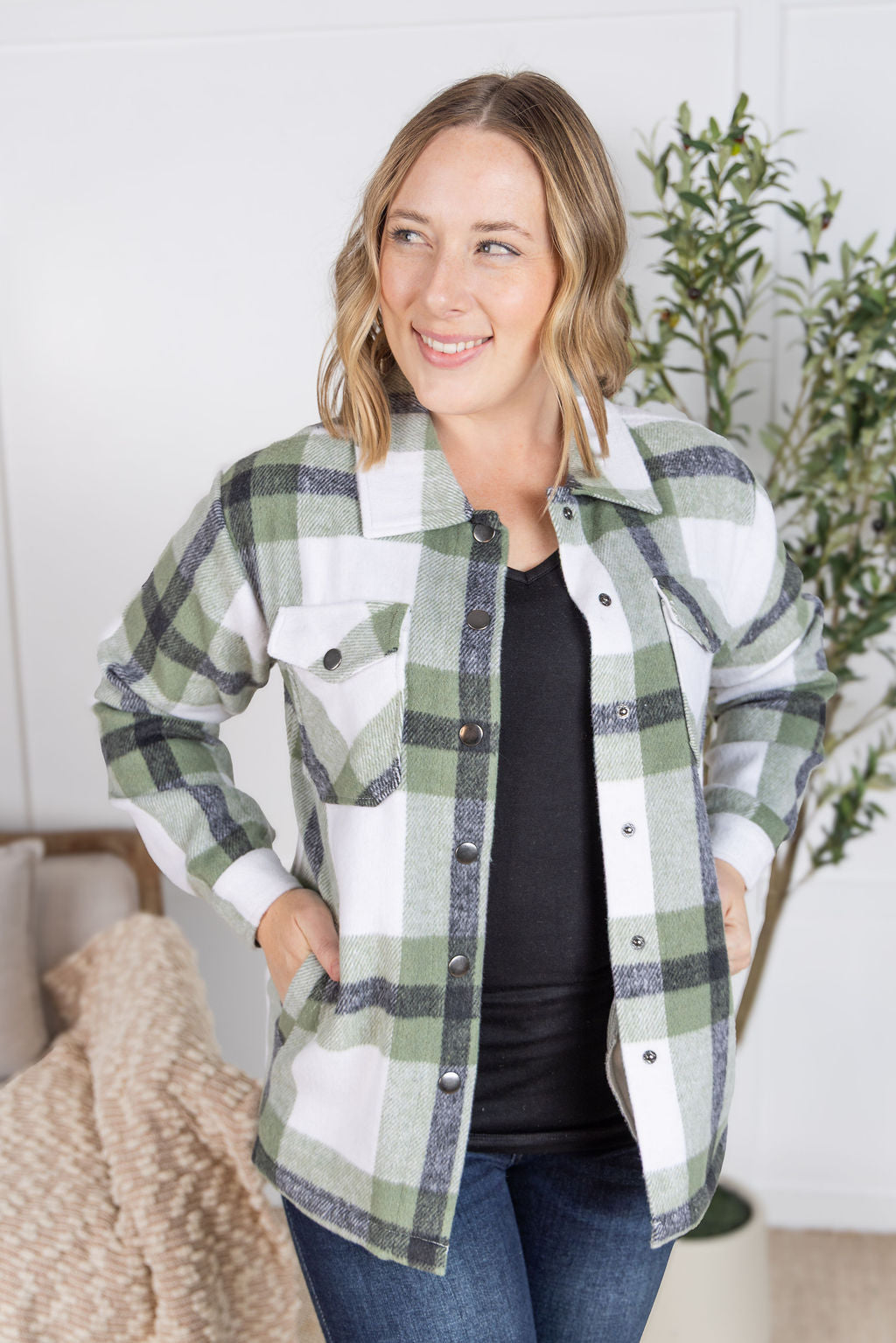 Norah Plaid Shacket - Sage Mix