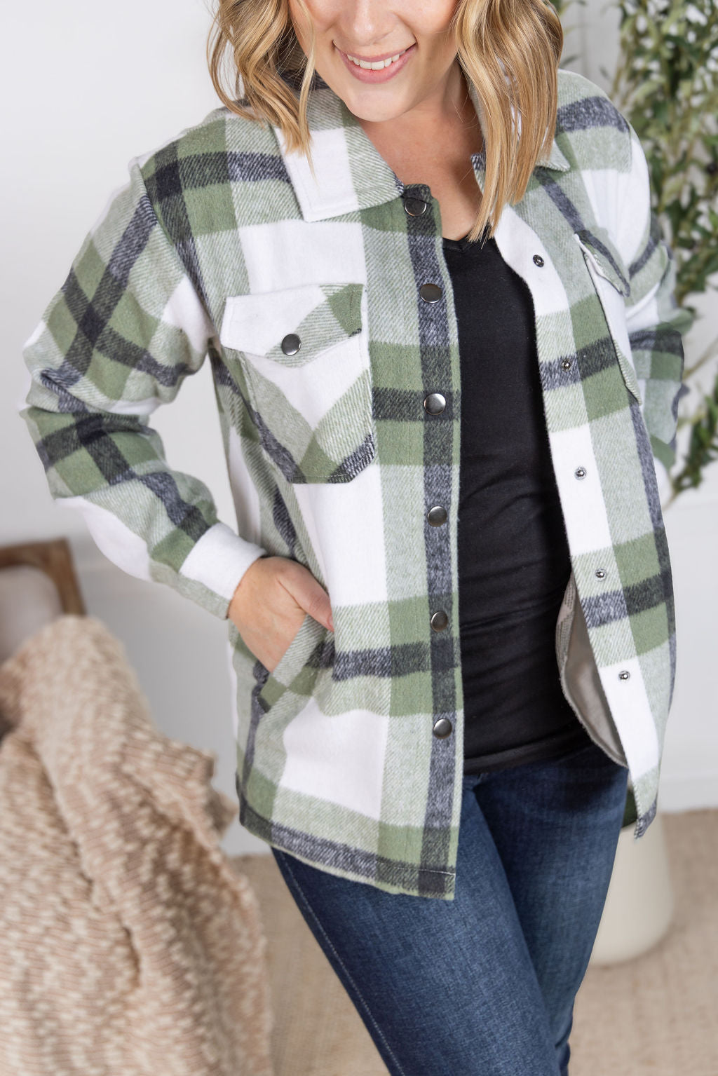 Norah Plaid Shacket - Sage Mix