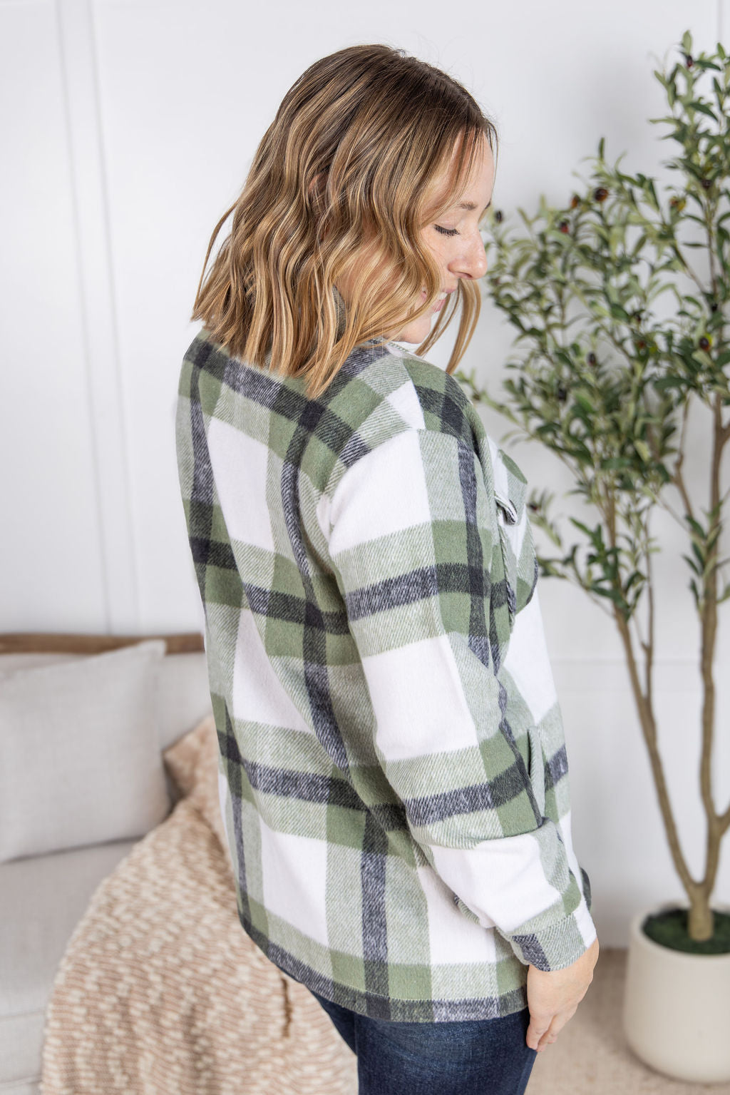 Norah Plaid Shacket - Sage Mix