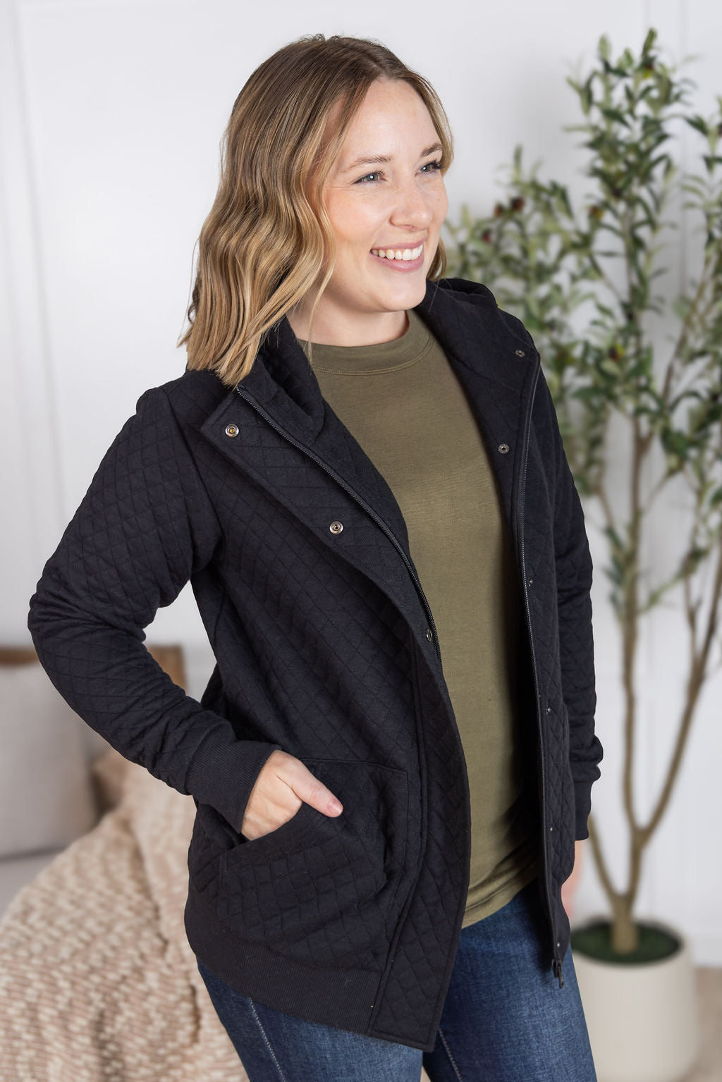 Kyla Zipper Snap Jacket - Black