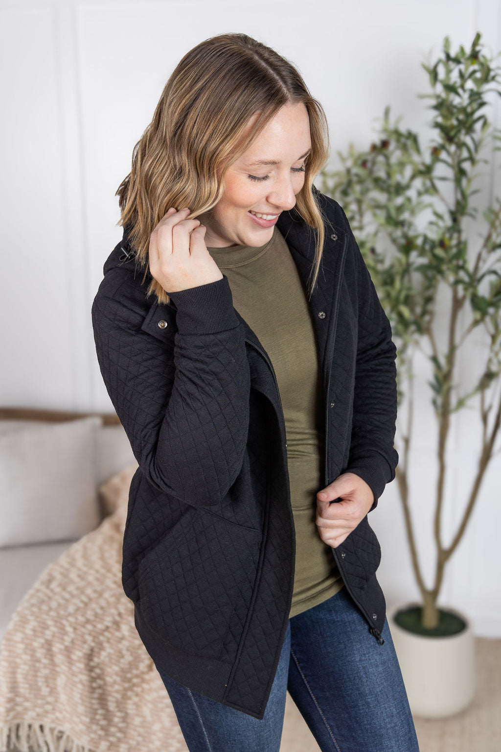 Kyla Zipper Snap Jacket - Black