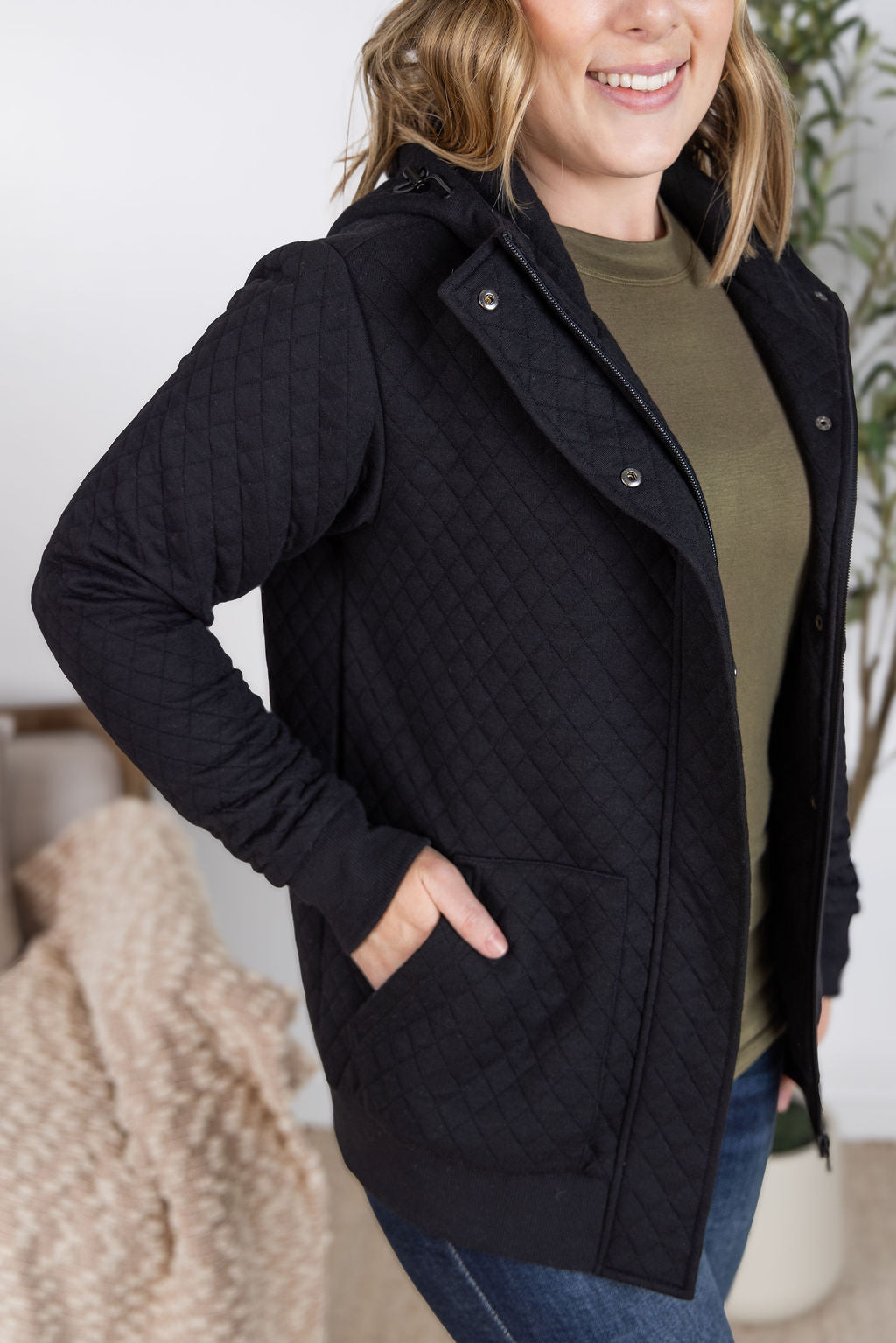 Kyla Zipper Snap Jacket - Black