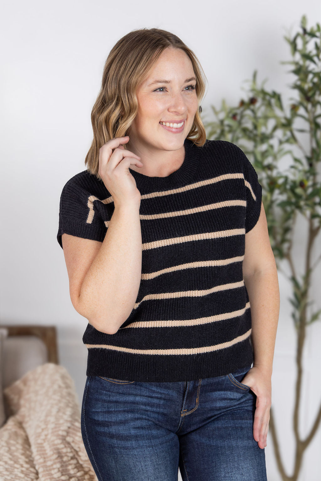 Striped Sweater Top - Black