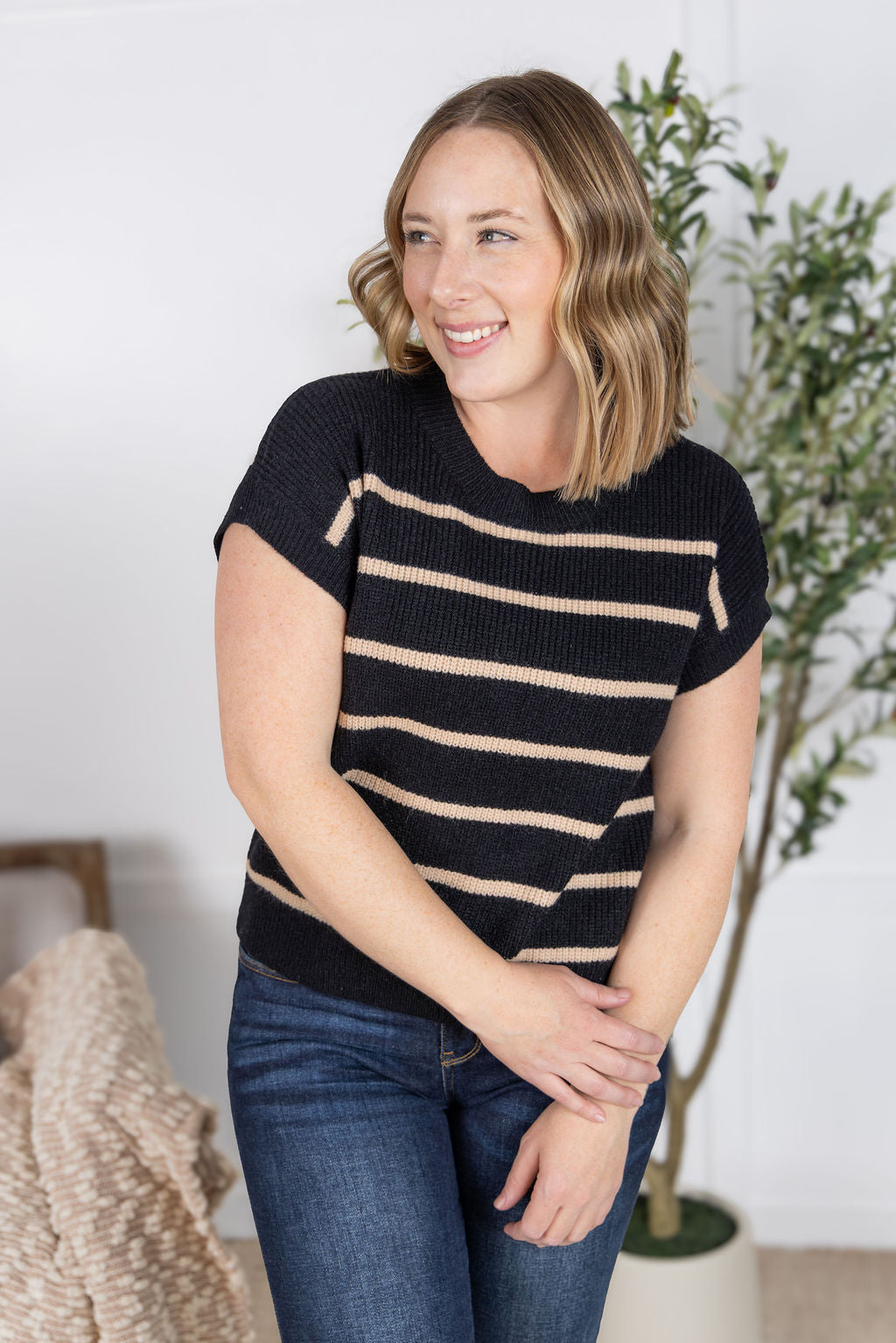 Striped Sweater Top - Black