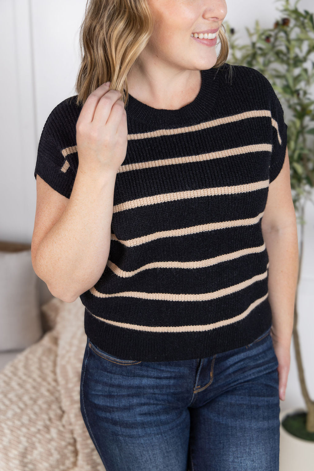 Striped Sweater Top - Black