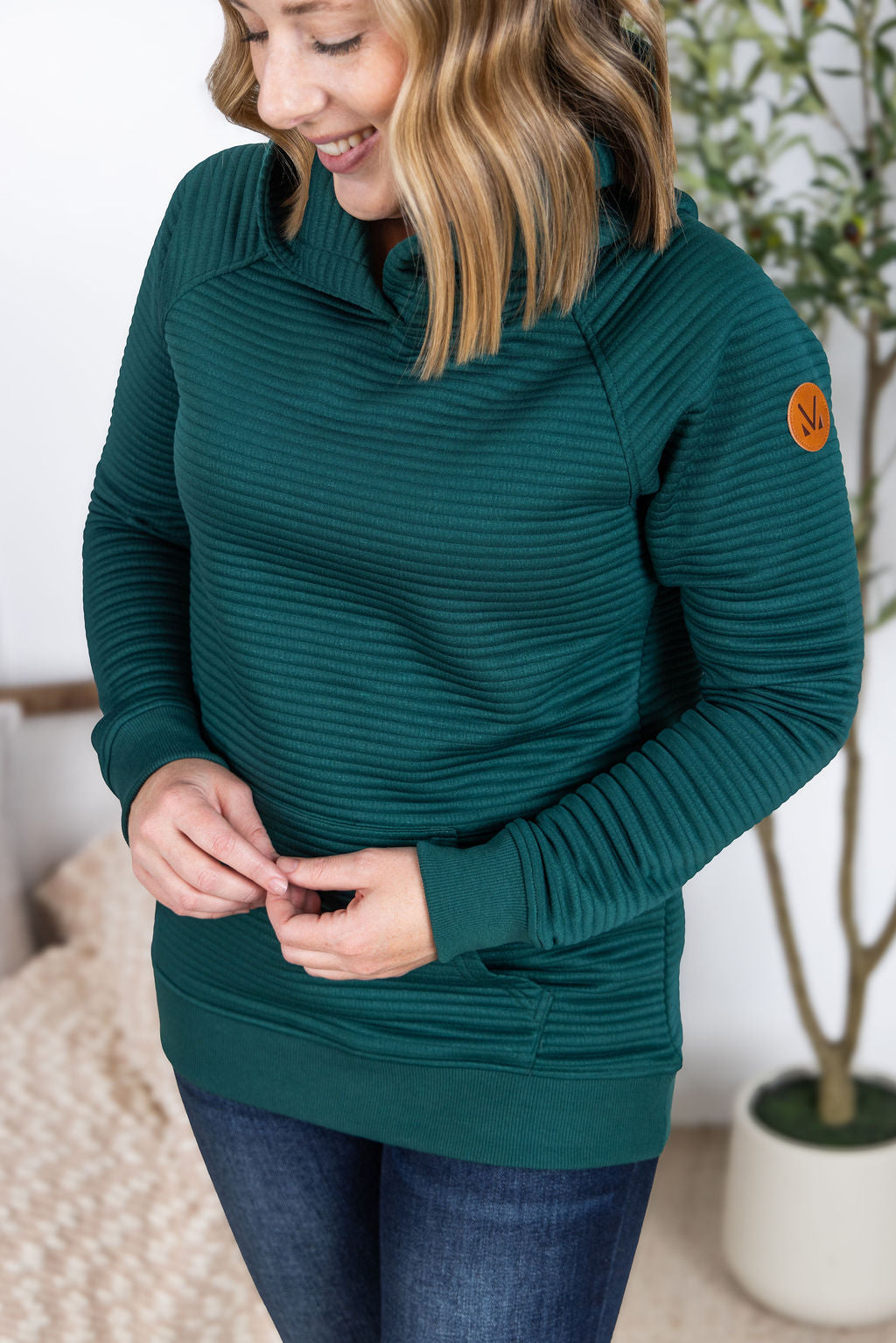 Tatum Textured Pullover Hoodie - Hunter Green