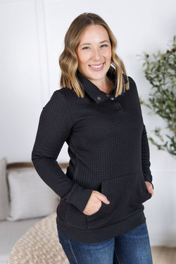Whitley Waffle Snap Pullover - Black