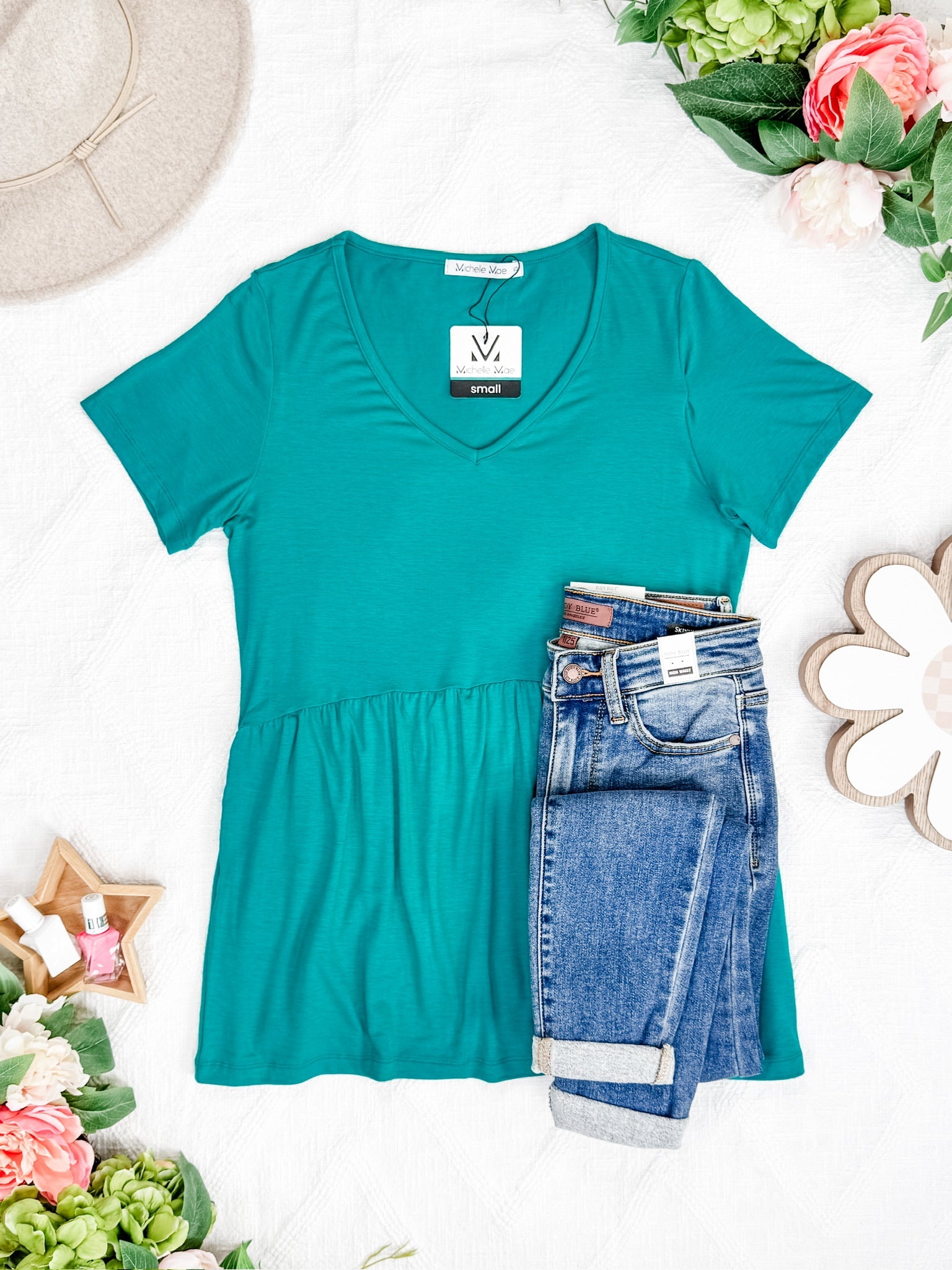 Sarah Ruffle Short Sleeve - Teal