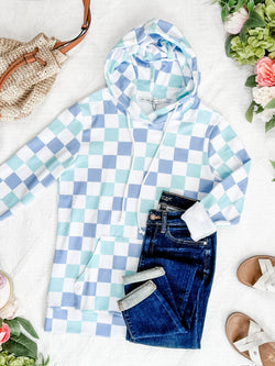 Hailey Pullover Hoodie - Blue and Mint Checker MM EXCLUSIVE