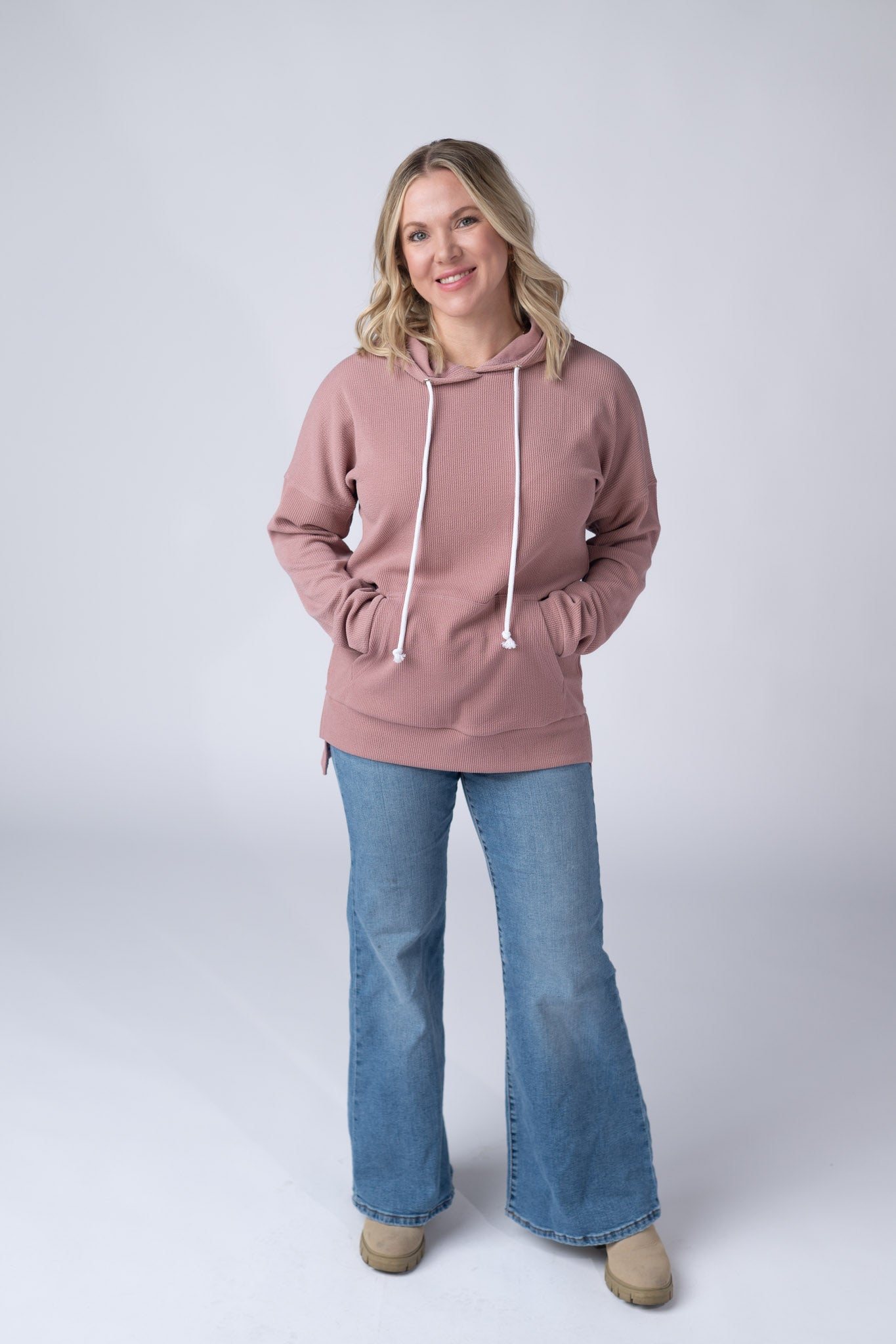 Kacey Ribbed Hoodie - Rose