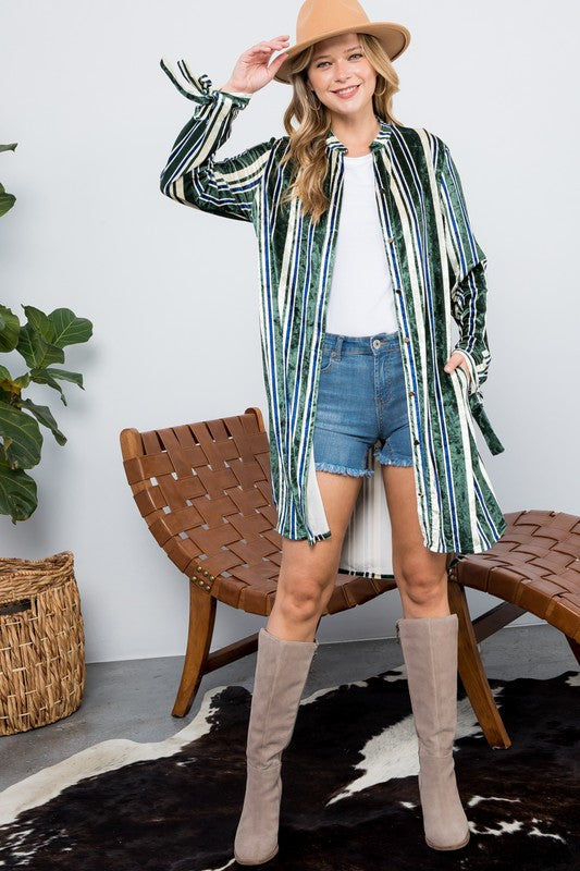 STRIPE VELVET LONG CARDIGAN