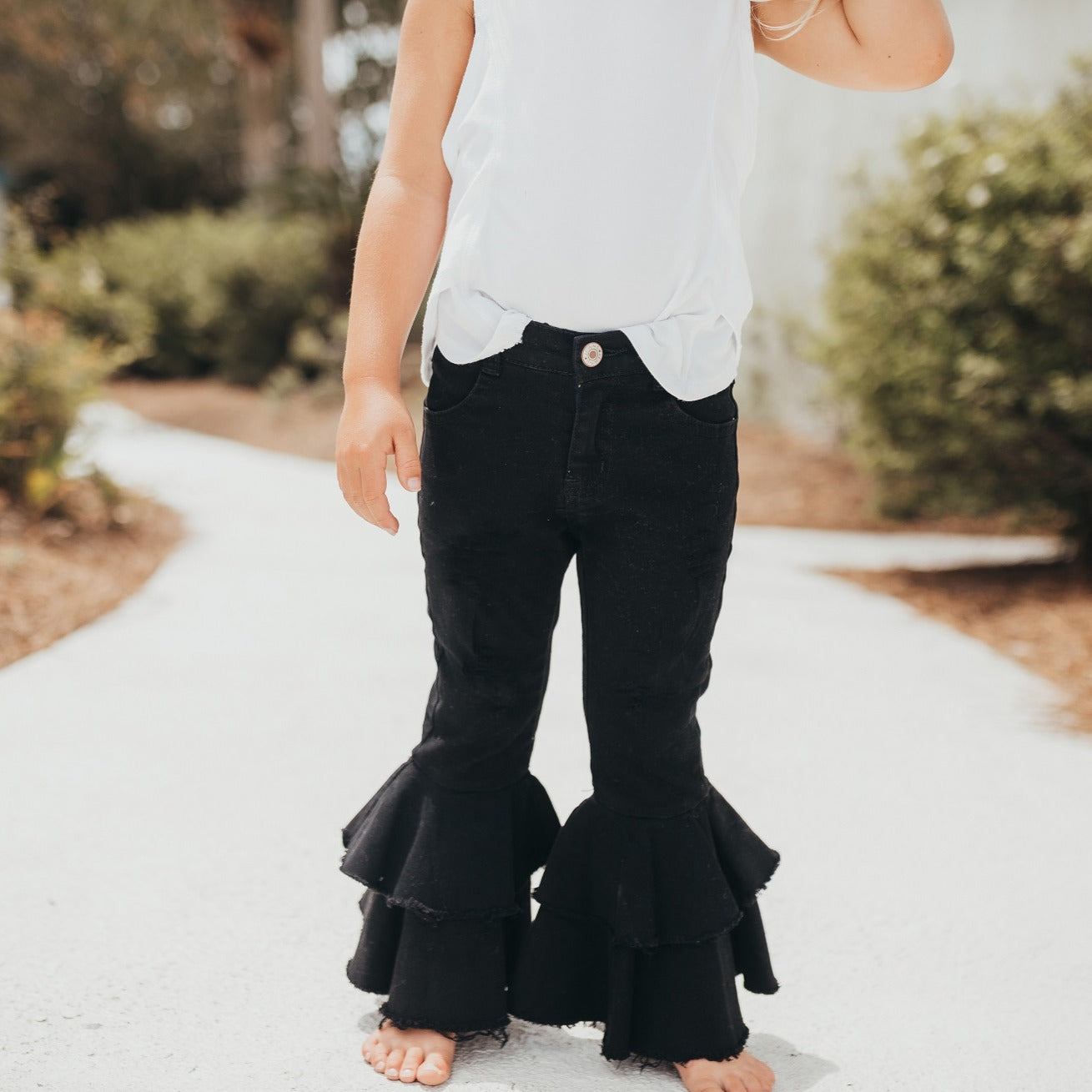 Double Ruffle Jeans Black Denim Double Ruffle Pant