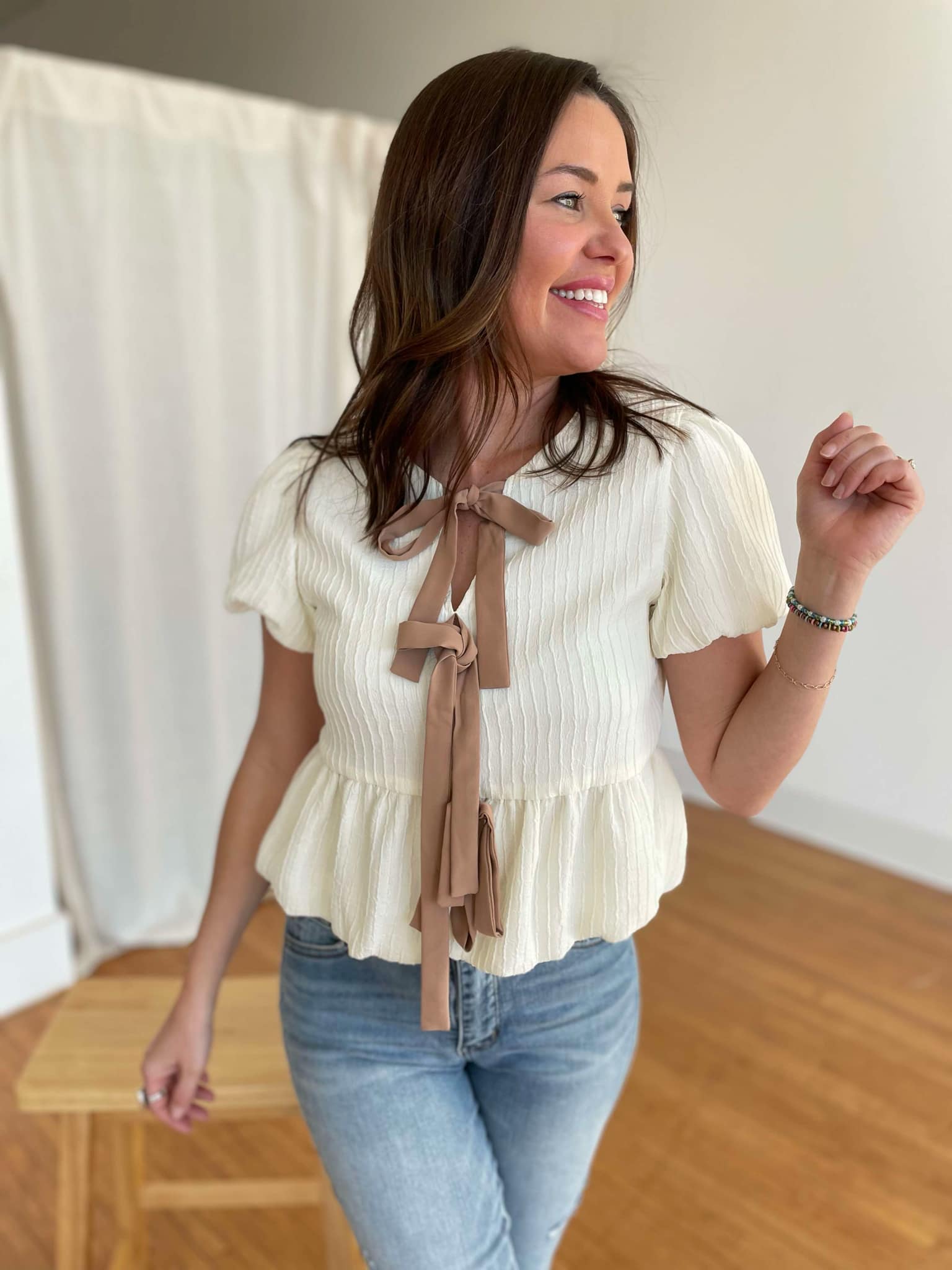 Tied Up In A Bow Textured Blouse