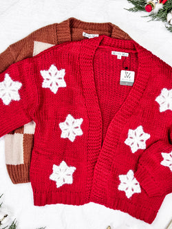 Snowflake Cardigan - Red