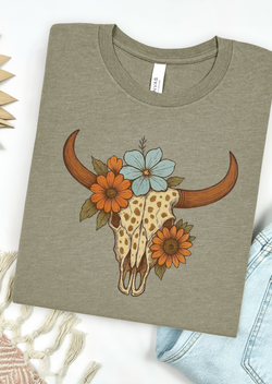 Boho Bloom Longhorn Tee Bella Canvas T-Shirt