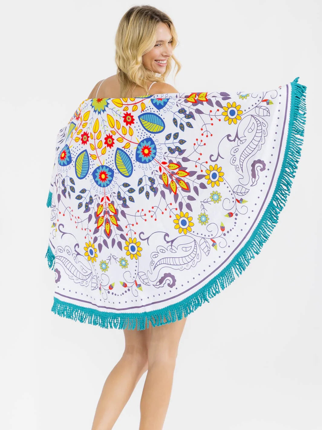 BOHO FLORAL FRINGE EDGE BLANKET BEACH TOWEL