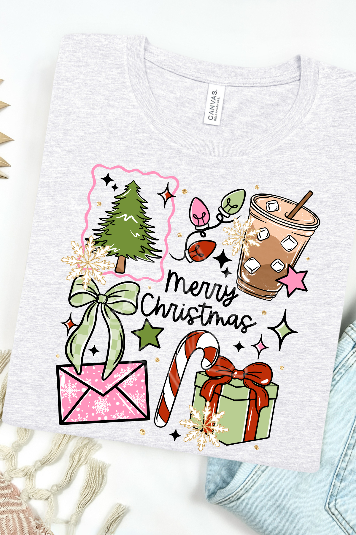 Merry Christmas Pastel Collage Tee