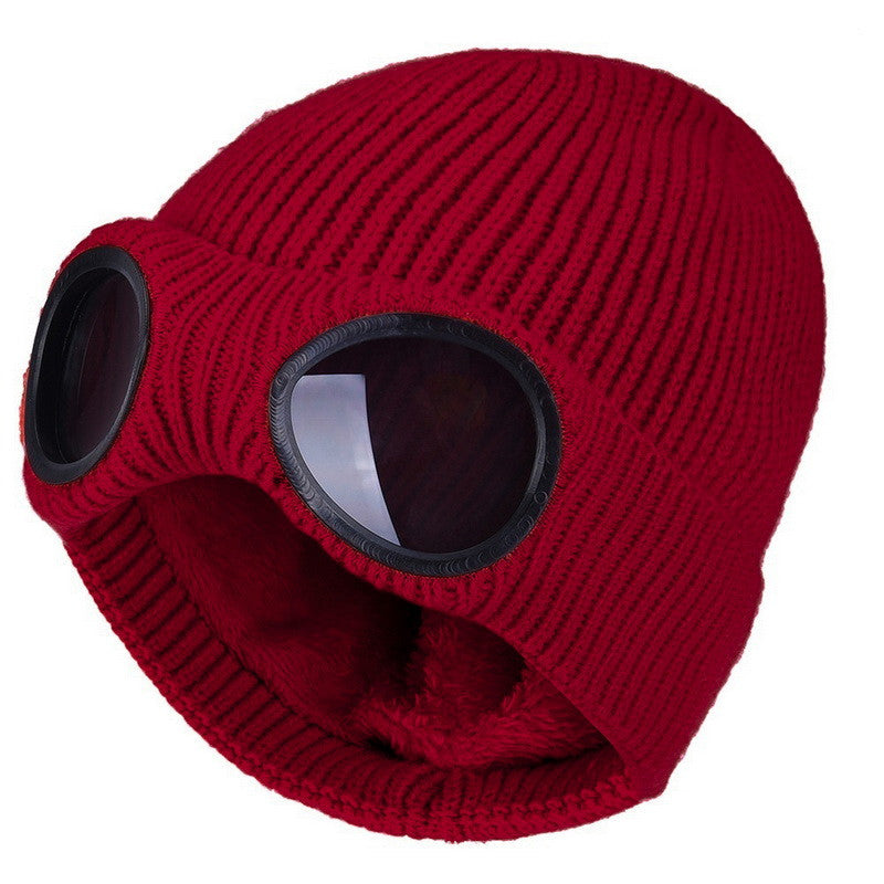 Wool Knit Hat with Windproof Glasses & Ear Protection