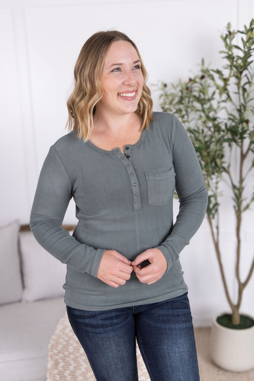 Georgia Long Sleeve Top - Dusty Jade