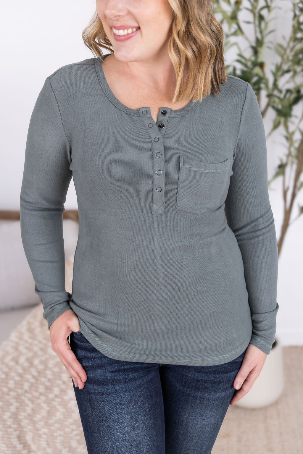 Georgia Long Sleeve Top - Dusty Jade
