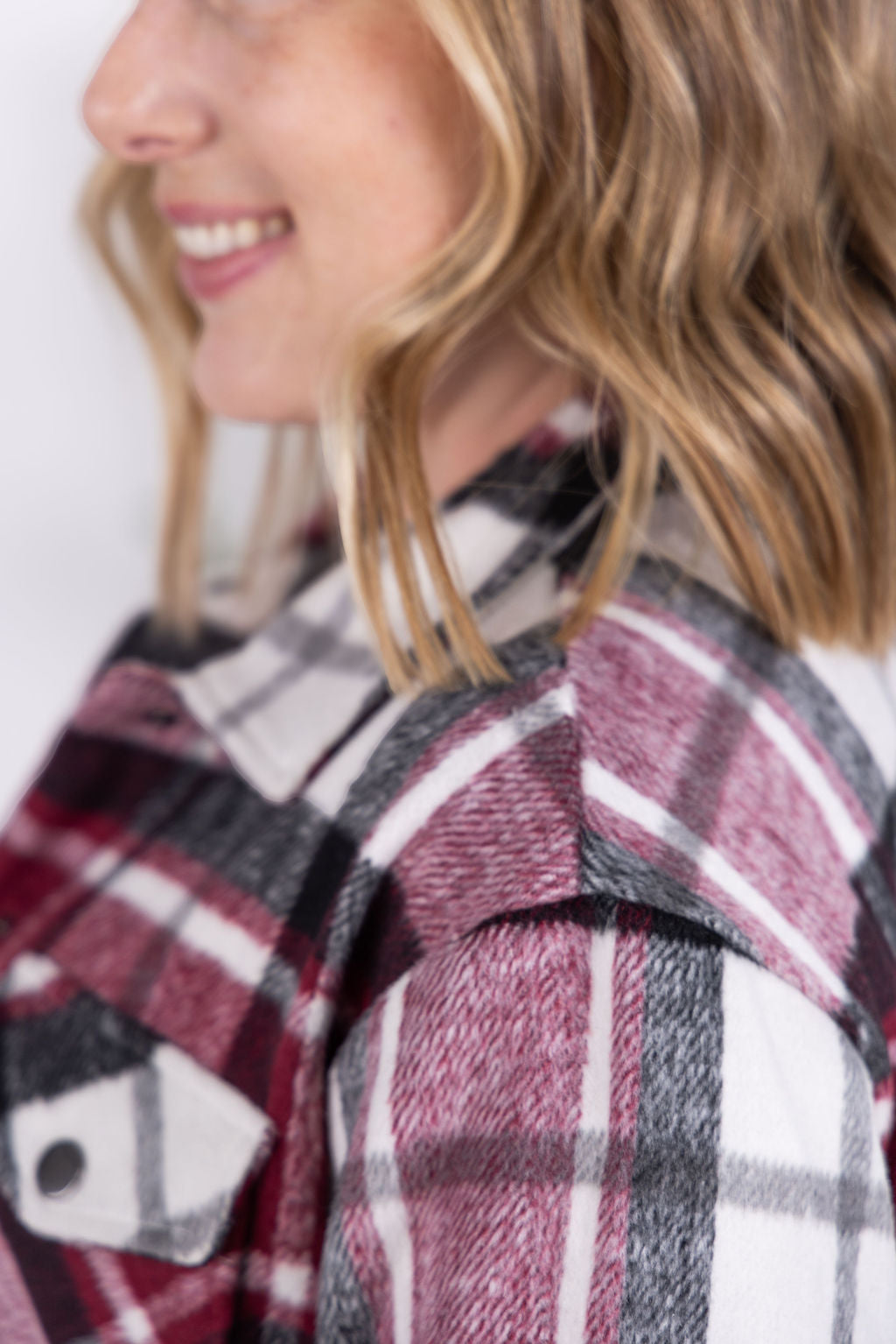 Norah Plaid Shacket - Merlot Mix