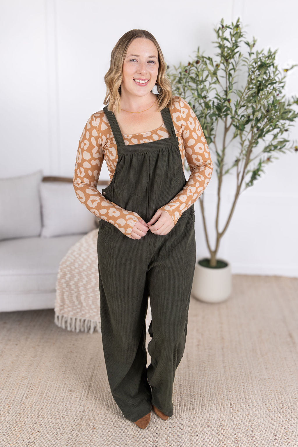 Corduroy Overalls - Olive