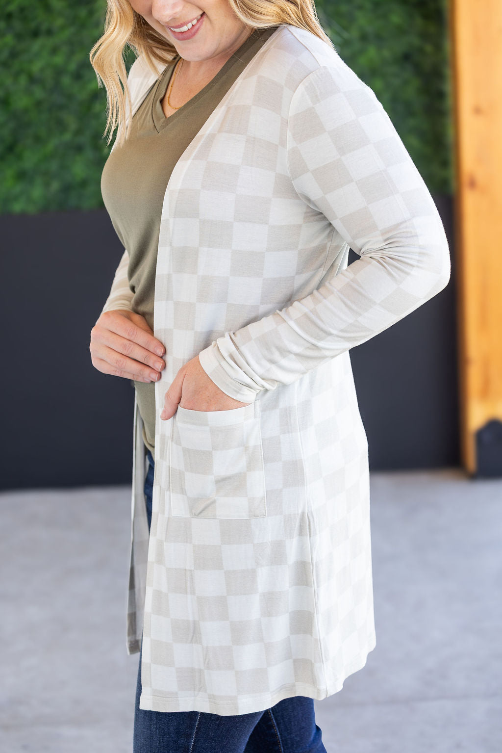 Classic Cardigan - Neutral Checkers