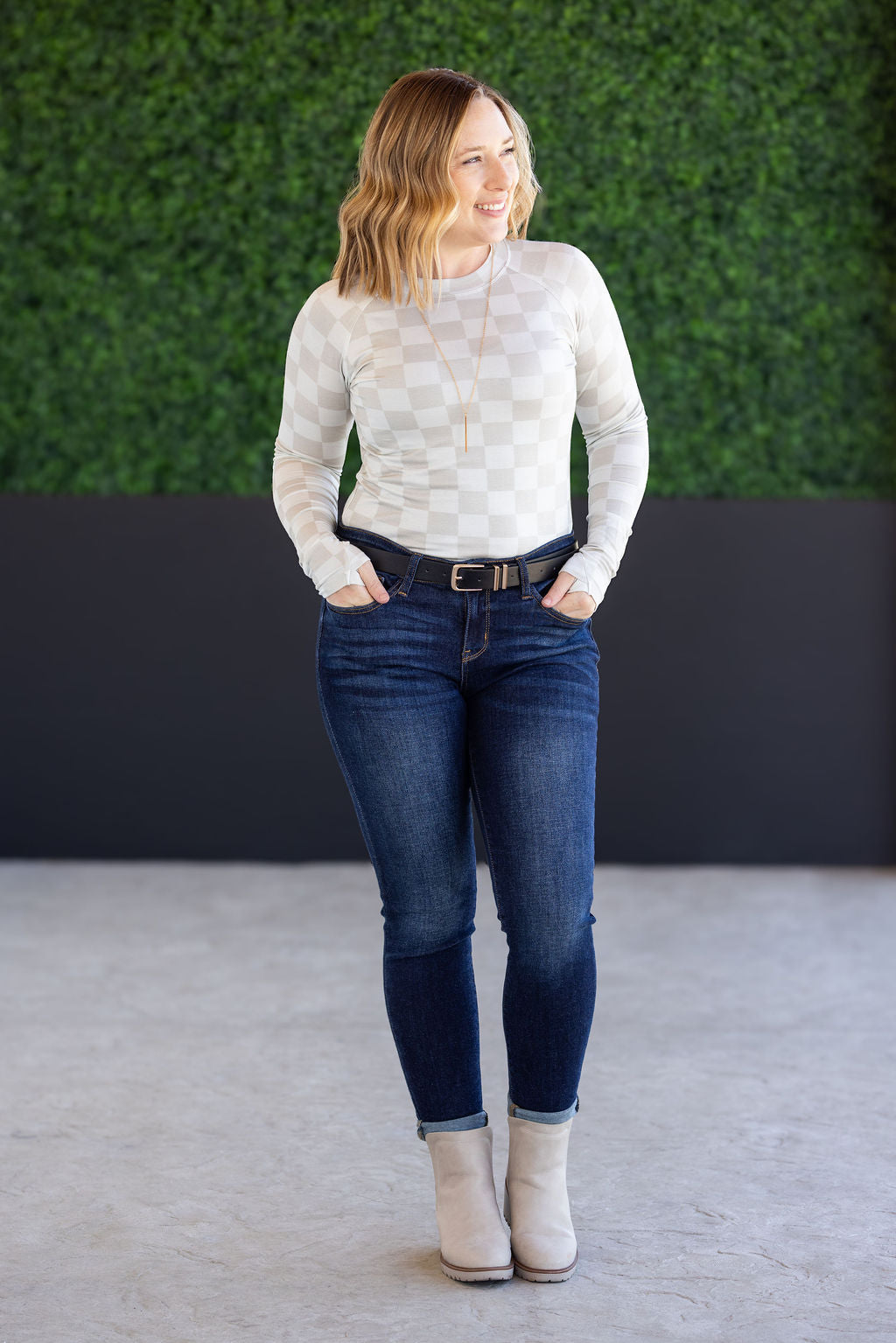 Blair Long Sleeve Top - Neutral Checkers