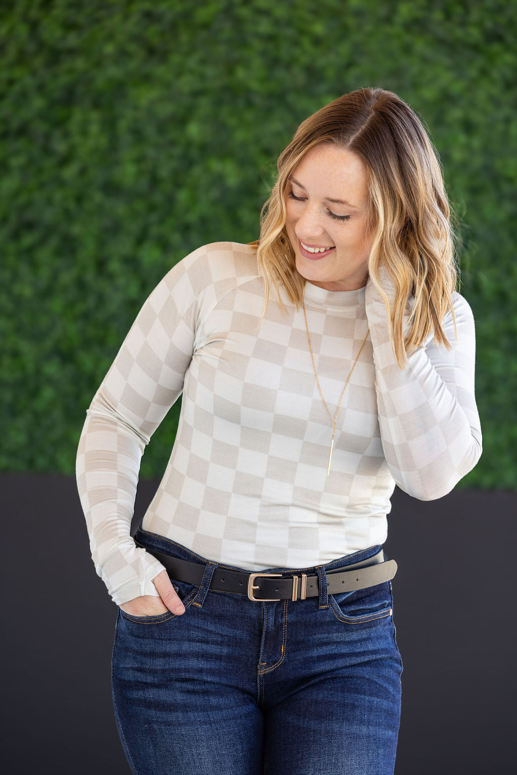 Blair Long Sleeve Top - Neutral Checkers