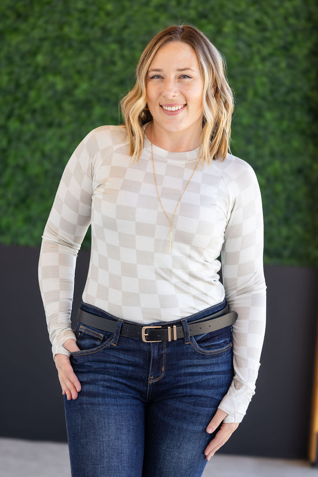 Blair Long Sleeve Top - Neutral Checkers