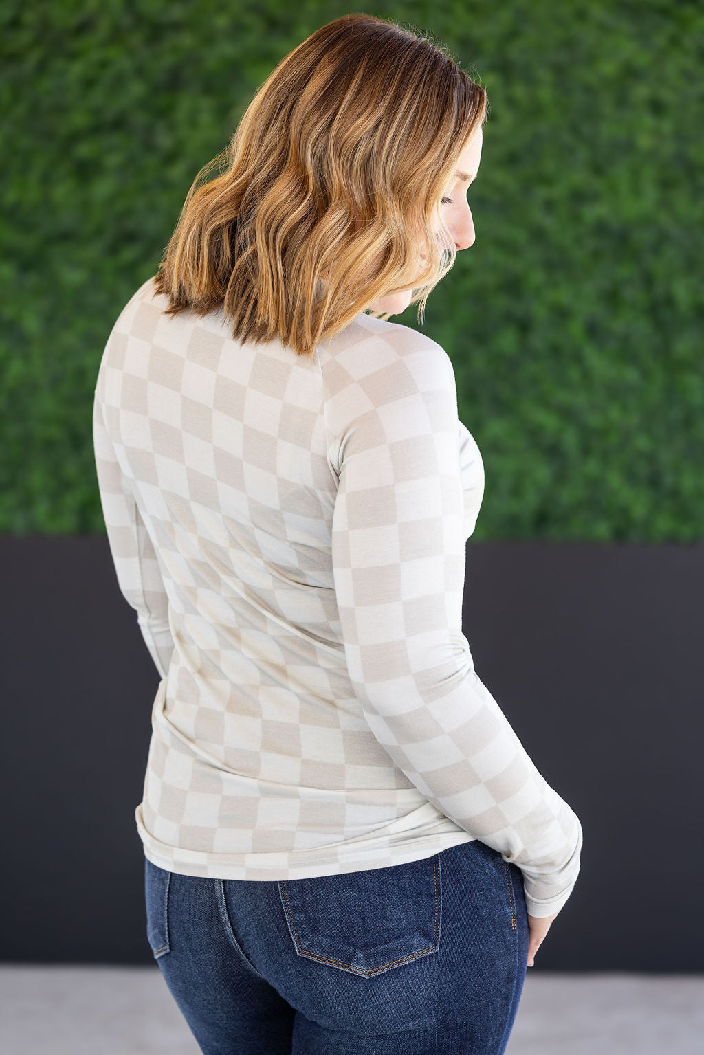 Blair Long Sleeve Top - Neutral Checkers