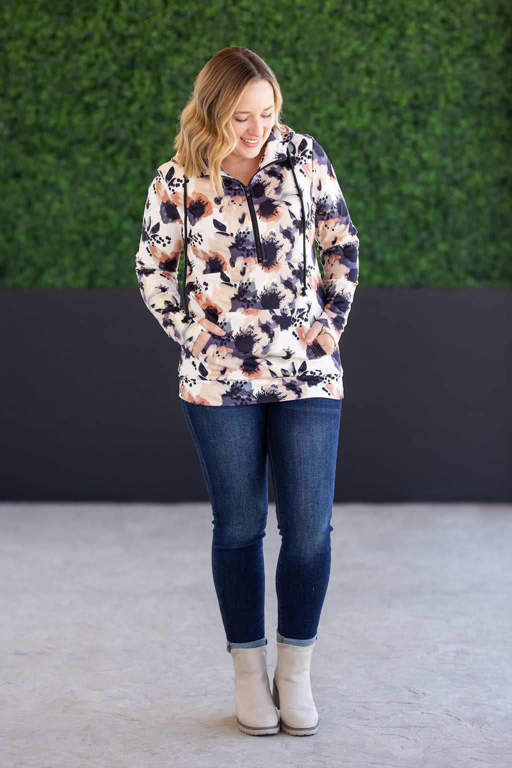 Soft HalfZip Hoodie - Neutral Abstract