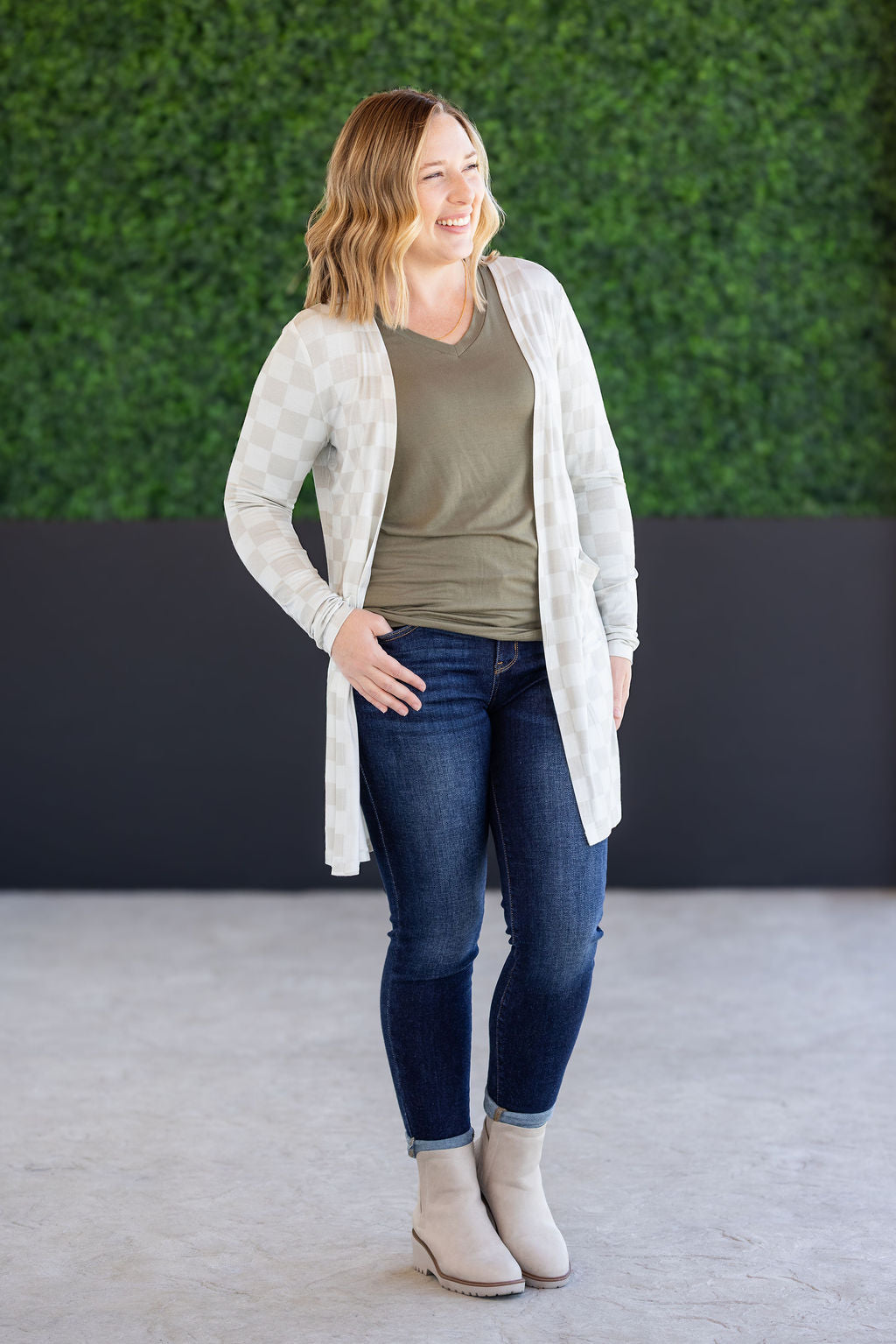 Classic Cardigan - Neutral Checkers