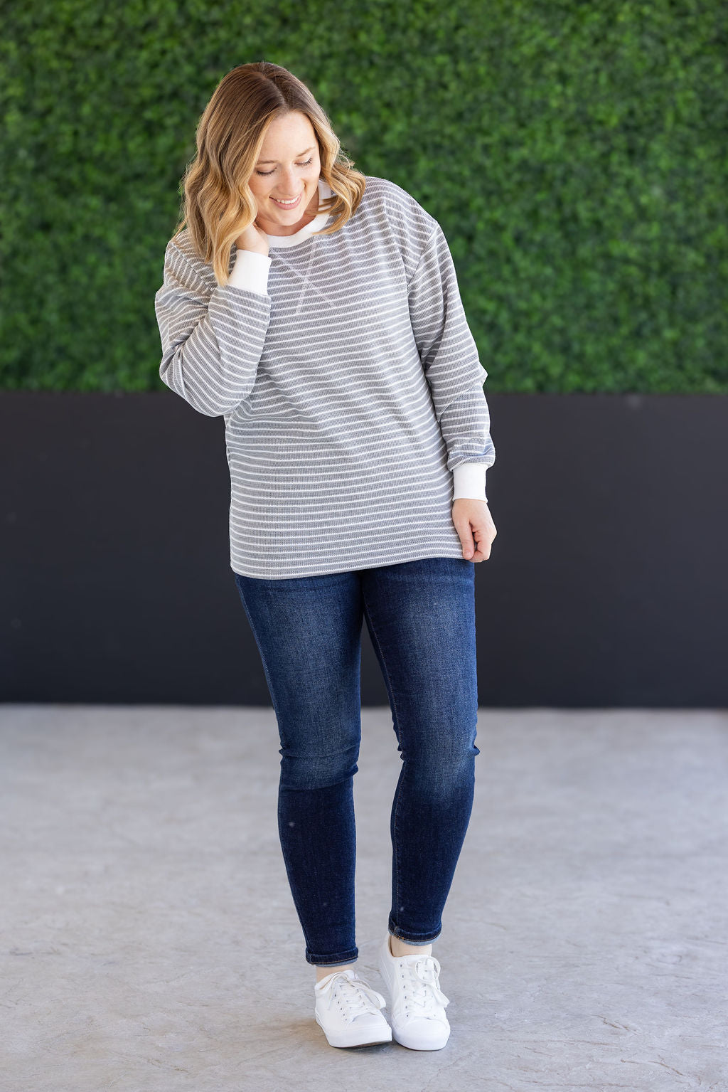 Lola Striped Thermal Top - Grey