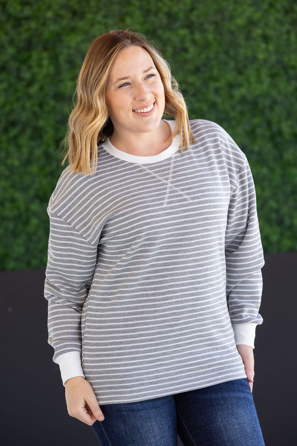 Lola Striped Thermal Top - Grey