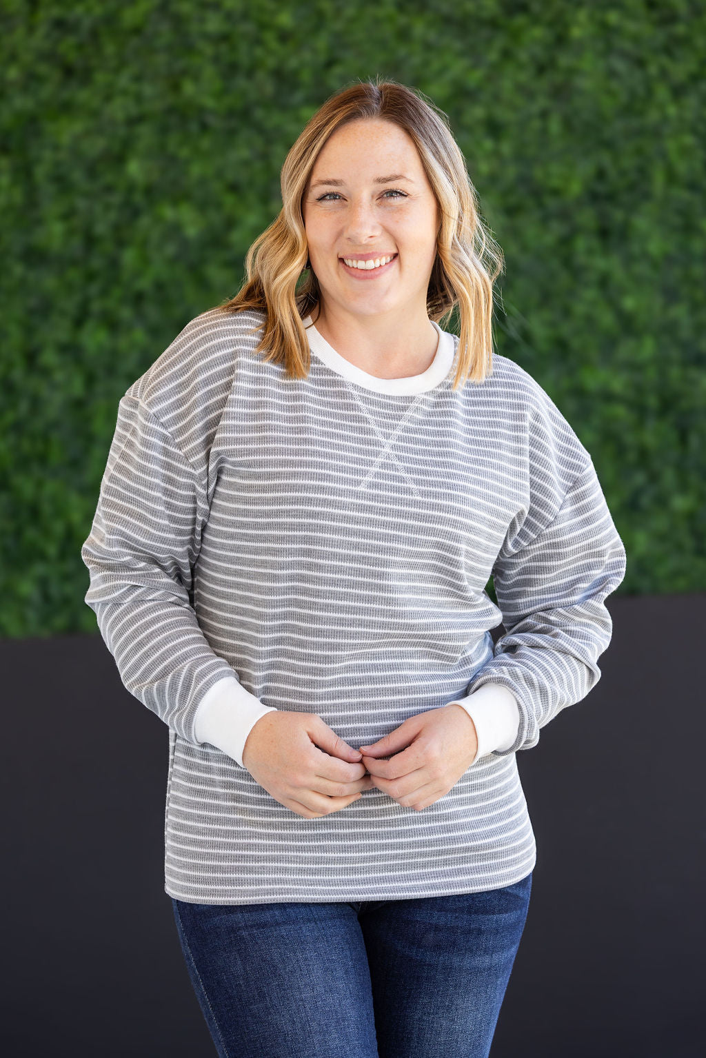 Lola Striped Thermal Top - Grey