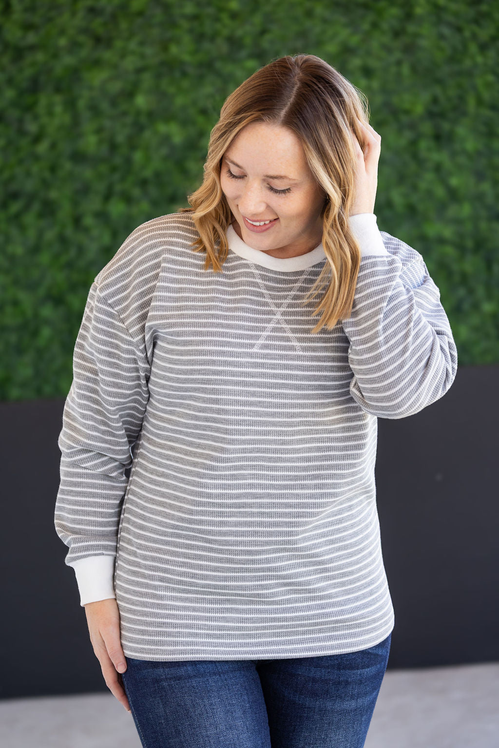 Lola Striped Thermal Top - Grey