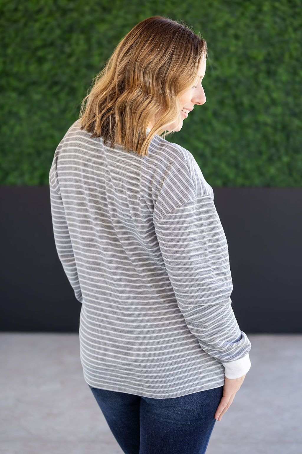 Lola Striped Thermal Top - Grey