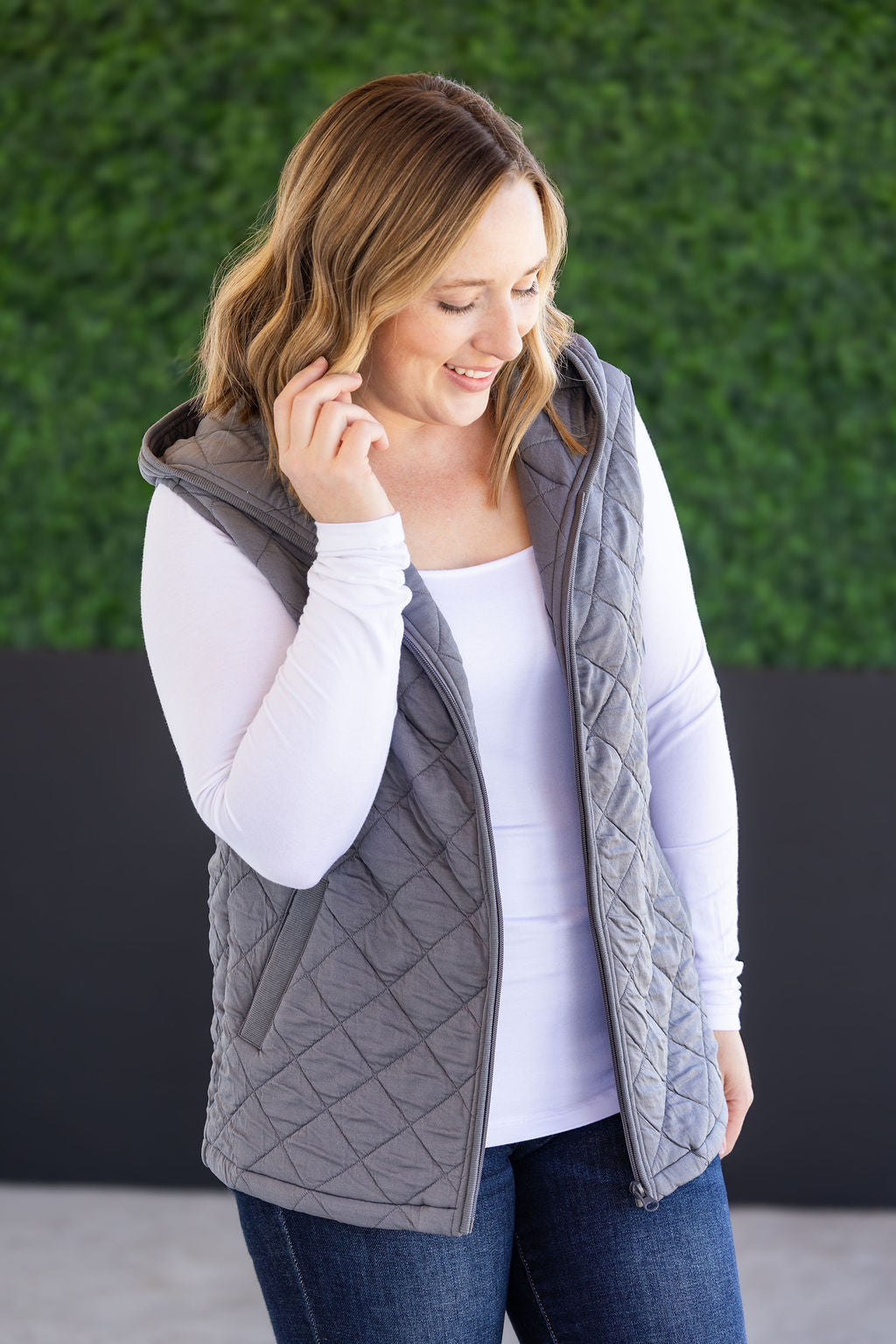 Heather Hooded Vest - Grey